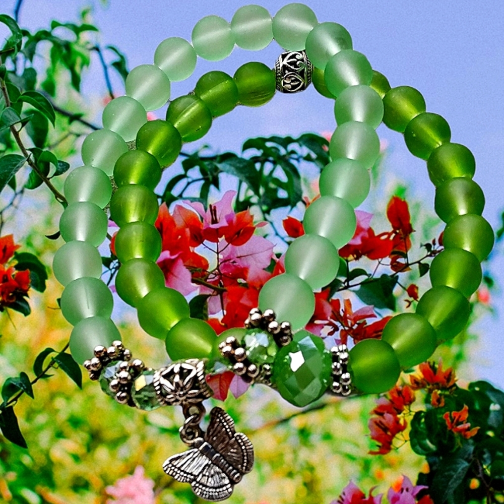 Last Chance Green Spring inspired Handmade beaded bracelets.